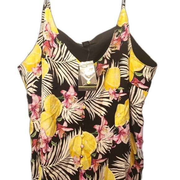 2/$25🆕️ Forever 21 Plus Size Black Pink Lemon Tropical Print Camisole Tank Top - Picture 7 of 8